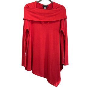 Karen Kane size 2X red cowl neck asymmetrical hem long sleeve top